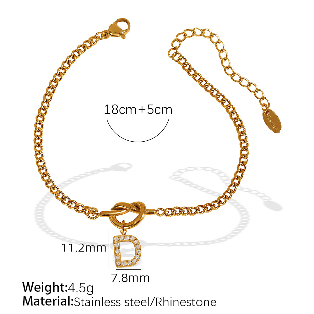 Gold color / 1 Piece Simple Series Simple Letter D Stainless Steel 18K Gold Color Plated Rhinestone Women's Charm Bracelets Picture4